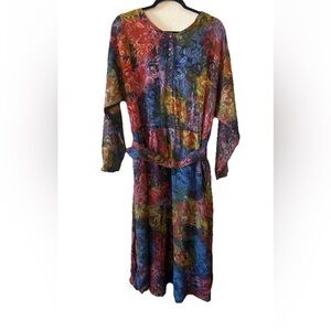 VTG Together Stevie Nicks Style Multi Colored Long Sleeve Maxi Patio Dress 14